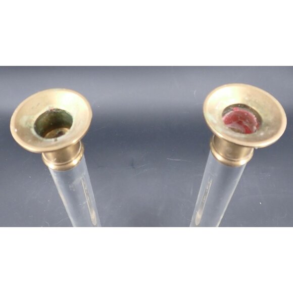 Vintage Clear Lucite and Brass Mid Century Candle Sticks - Picture 3 of 4